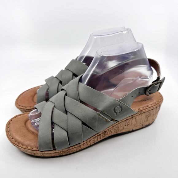 Born Laila Leather Ankle Slingback Wedge Sandals Blue Gray Womens Size US 10M - Picture 5 of 10